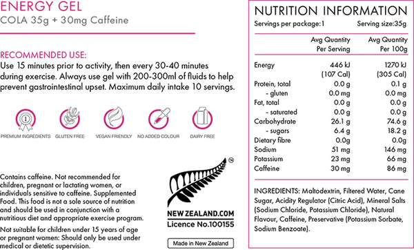PEAKFUEL Energy Gel +30mg Caffeine Cola 35g