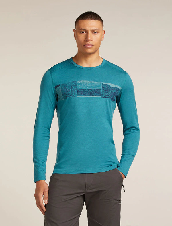 ICEBREAKER Men's 200 g/m Oasis Merino L/S Crew Elevation Line Print