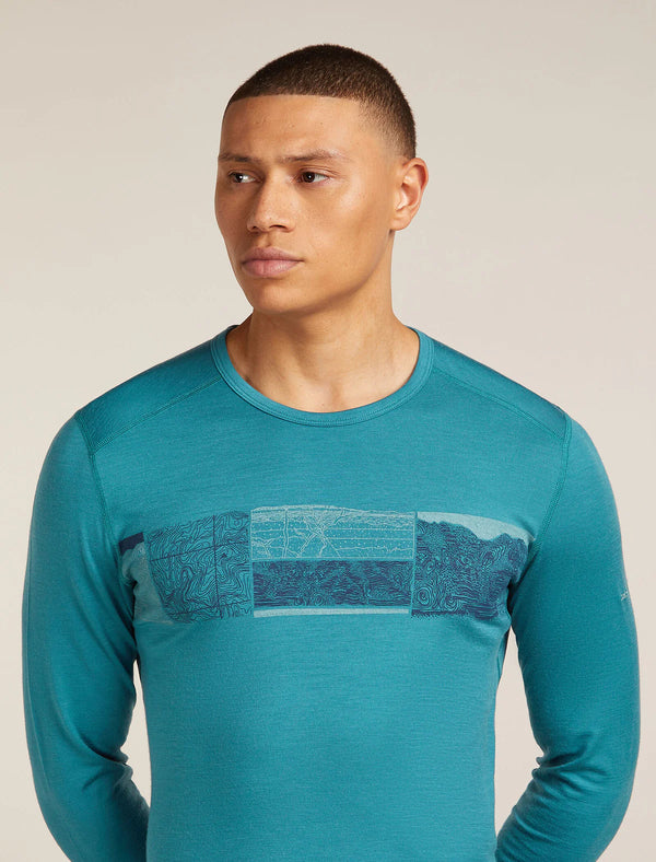 ICEBREAKER Men's 200 g/m Oasis Merino L/S Crew Elevation Line Print
