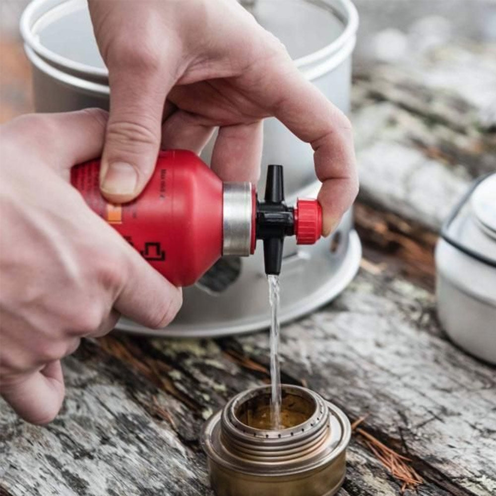 Old Sigg fuel bottle revamped with a Trangia fuel bottle cap. Perfect fit Old Sigg fuel bottle revamped with a Trangia fuel bottle cap. Perfect fit